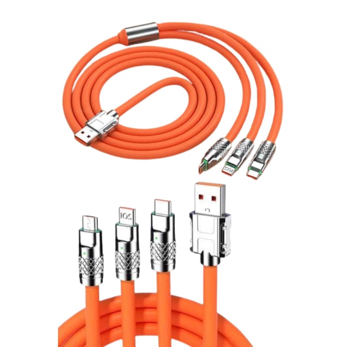 120W 3 İn 1 Uyumlu Silikon Şarj Kablosu Hızlı Şarj Kablosu