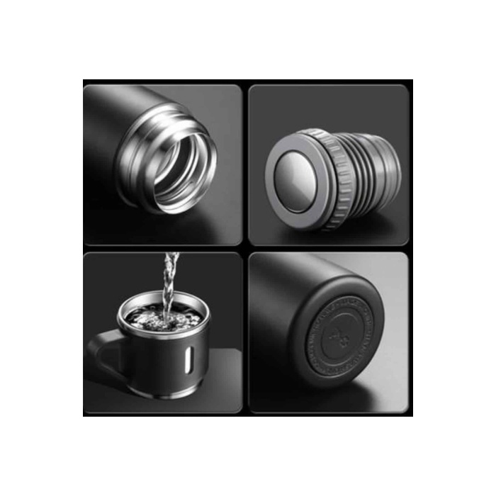 Termos Paslanmaz Çelik Termos Siyah Renk 3 Bardaklı Termos Seti