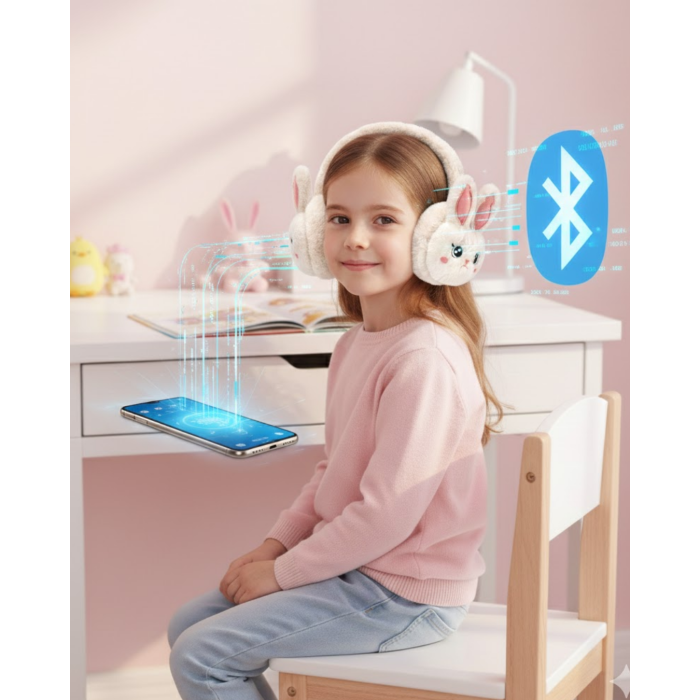 Peluş Tavşan Kulaklı Bluetooth Kulaklık Kablosuz Müzik ve TF Kart Destekli