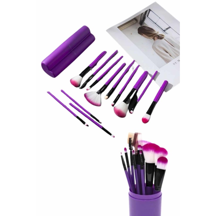 12 Parça Profesyonel Makyaj Fırçası Far Fırçası Allık Fırçası Yumuşak Kıllı