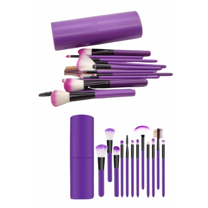 12 Parça Makyaj Fırça Seti Profesyonel Fondöten Allık Far Kontür Fırçası