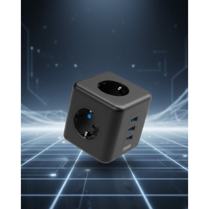 Elektronik Cihazlar İçin Akım Korumalı 3 Prizli USB’li Küp Priz