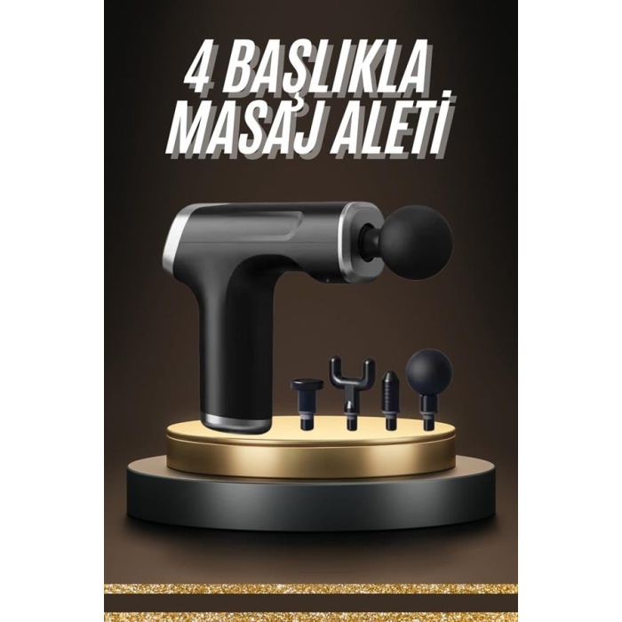 Profesyonel Masaj Tabancası Sporcu Masaj Aleti 4 Başlıklı Şarjlı Titreşimli