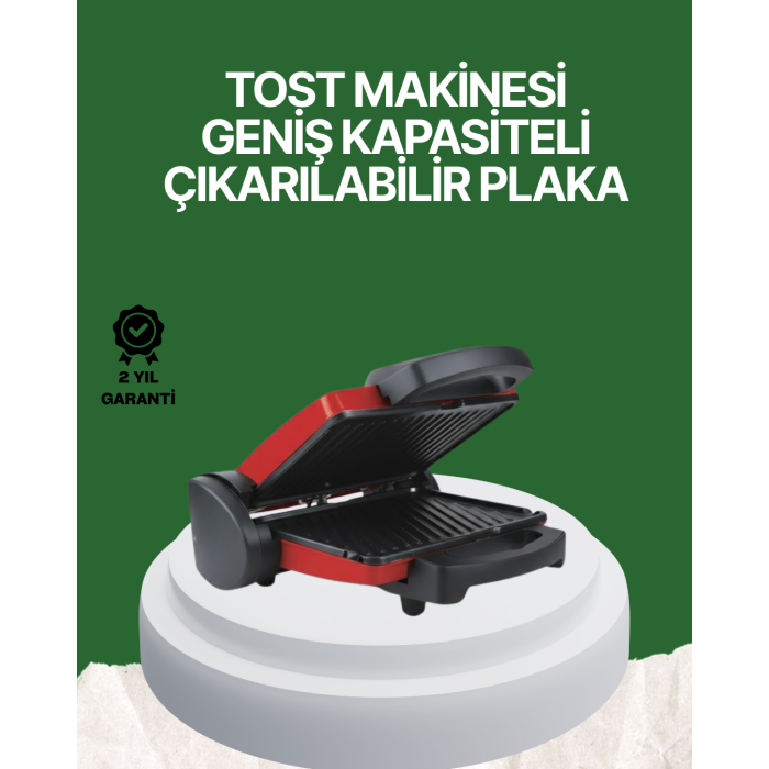 2000 Watt Teflon Tost Makinesi – Geniş Plaka, Ayarlanabilir Isı, Kolay Temizlik