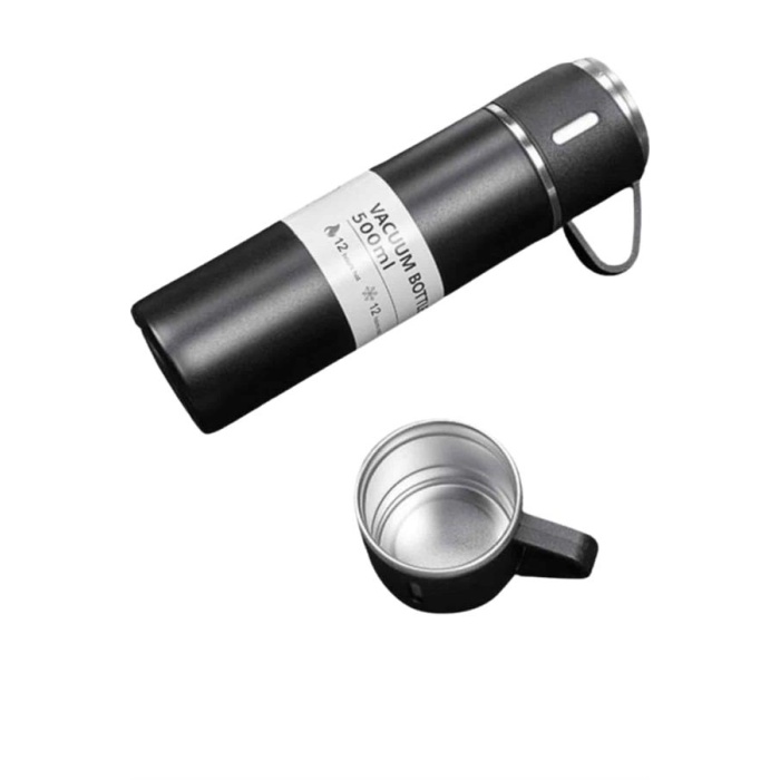 Termos Seti 3lü Bardak Seti Isı Dayanıklı Siyah Paslanmaz Çelik Vakumlu