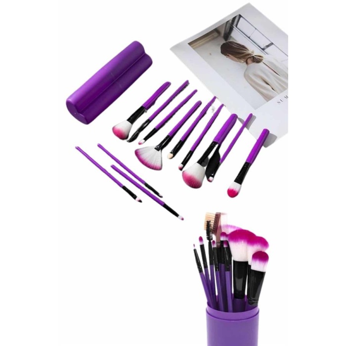 12 Parça Profesyonel Makyaj Fırçası Far Fırçası Allık Fırçası Yumuşak Kıllı