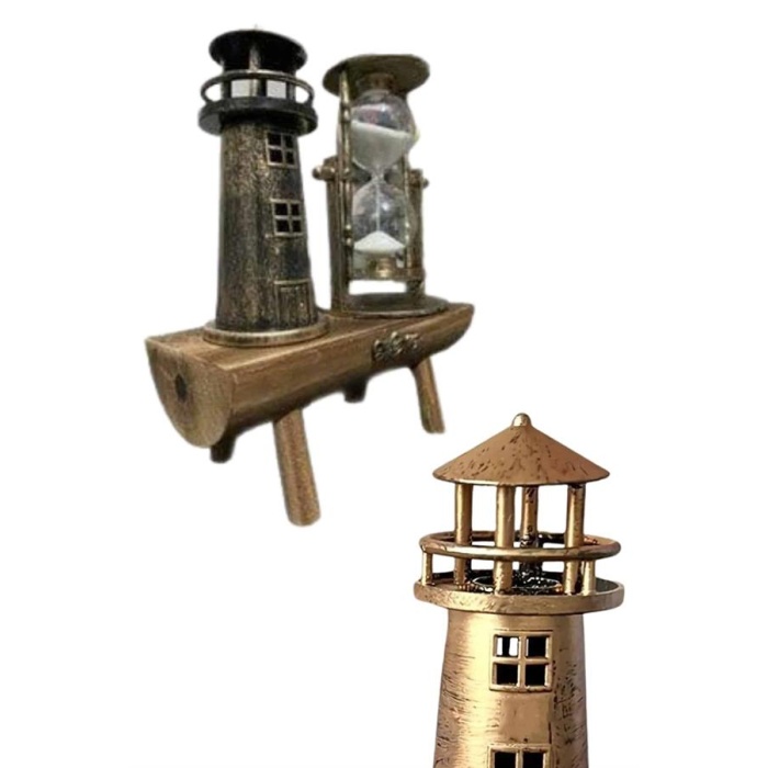Hediyelik Eşya Retro Deniz Fenerli Kum Saati Ahşap Görünümlü Dekoratif Eşya