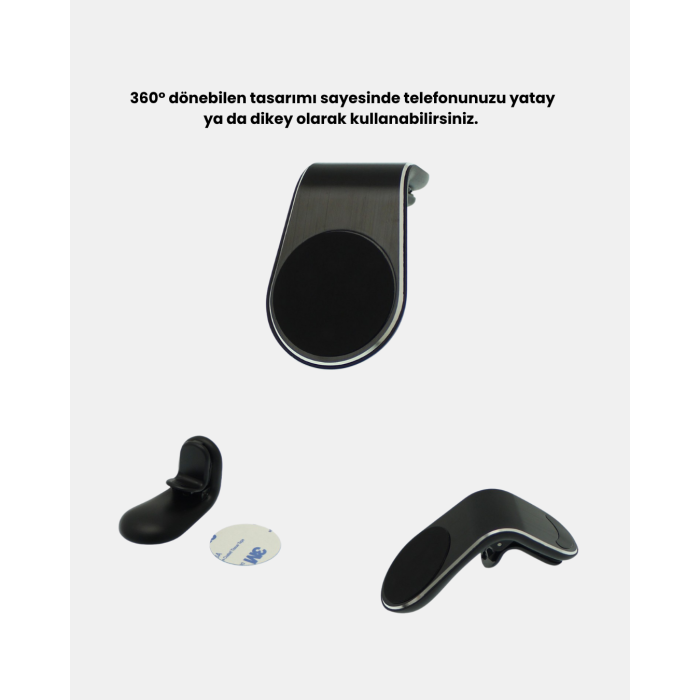 Araç İçi Manyetik Telefon Tutucu Güçlü Klipsli ve 360 Derece Ayarlanabilir