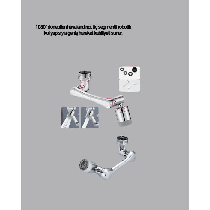 1080° Dönebilen Musluk Başlığı Robotik Kol Havalandırıcı Çok Yönlü Su Yönlendirme