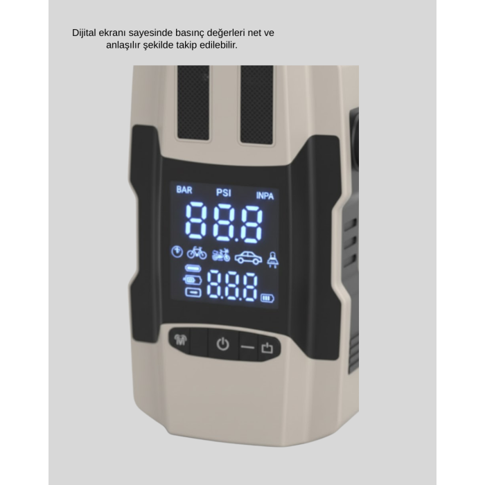 12.000 mAh Akü Takviye Powerbank Dahili Hava  Dijital Ekranlı