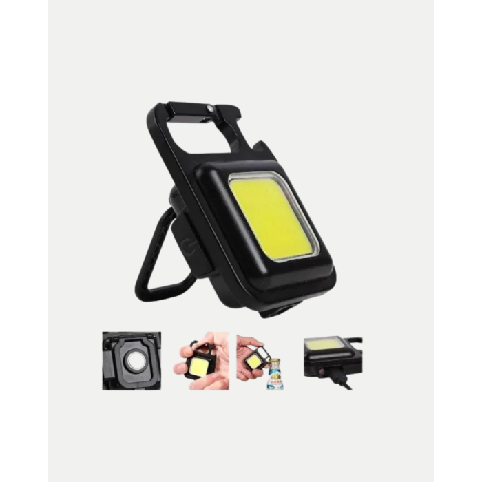 Şarjlı COB LED Anahtarlık Fener – 4 Modlu, Manyetik ve Katlanabilir Standlı