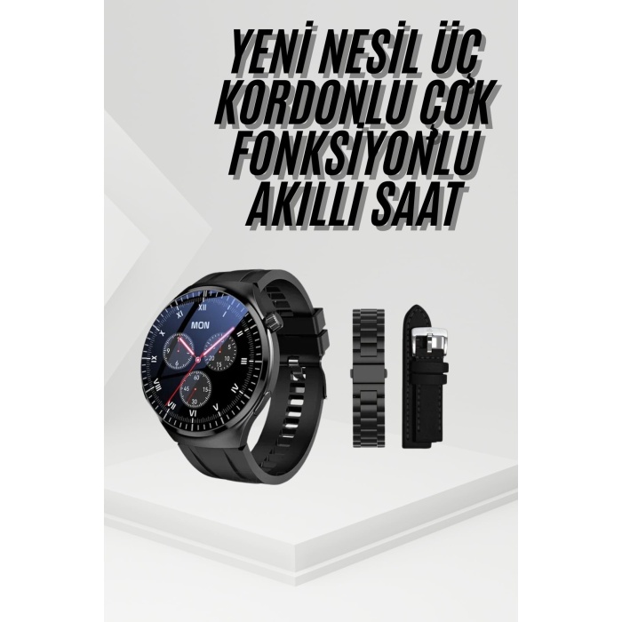 Amoled Ekran Metal Deri Silikon Kordonlu Uyku ve Sağlık Takibi