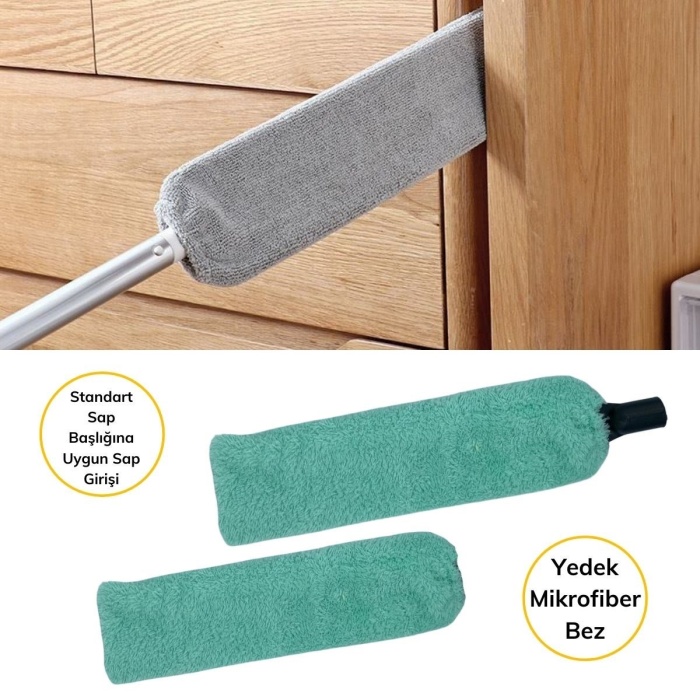 Sihirli Mikrofiber Başlıklı Girintili Yüzey Temizleme Mopu Toz Alma Fırçası