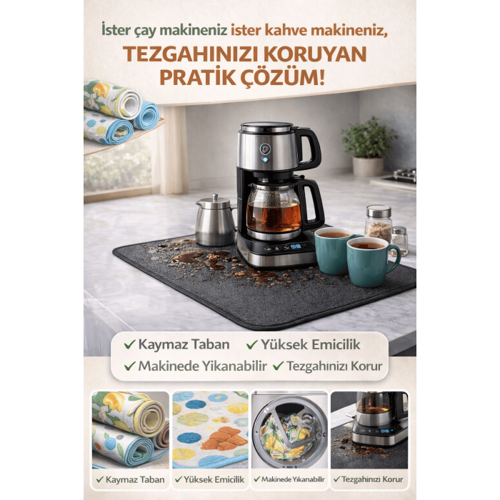 Çay Matı Çay Makinesi % 100 Mikrofiber Altlığı Su Emici Tezgah Koruyucu Kurulama Matı