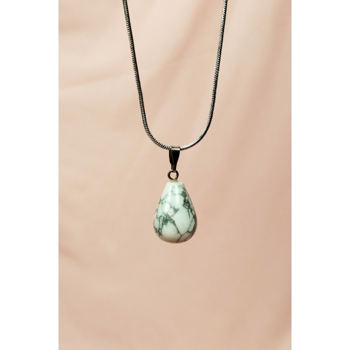 Havlit Doğal Taşı Zincirli El Yapımı Kolye Uç: 2 cm Zincir: 20 cm Kutulu