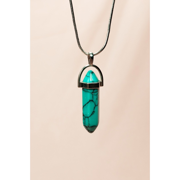 Turkuaz Doğal Taşı Zincirli El Yapımı Kolye Uç: 3 cm Zincir: 20 cm Kutulu