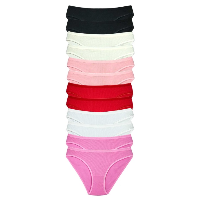 12 Adet Fitilli Pamuklu Kadın Kaşkorse Bikini Külot
