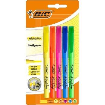 Intensity Marking Highlighter Fosforlu Kalem 5Li Blister Karışık Renkler, Floresan Su Bazlı Mürekkep
