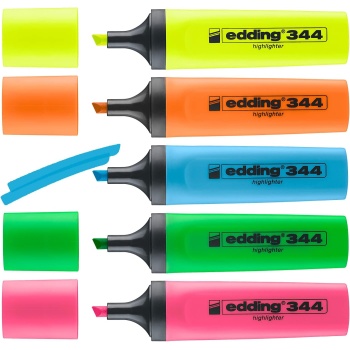 344 fosforlu kalem seti - sarı, turuncu, mavi, pembe, yeşil - 5 fosforlu kalem - 2-5 mm kesik uç