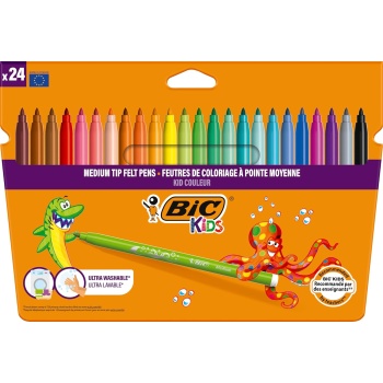 Kids Kid Couleur Ultra Yıkanabilir Keçeli Boya Kalemi 24 Renk, Kolayca Çoğu Kumaştan Çıkar, Su Bazlı Keçeli Kalem
