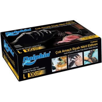 At Market Dolphin Çok Amaçlı Siyah Nitril Eldiven (S) 100lü (Gıdaya Uygun)