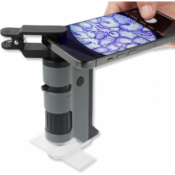 MP-250 MicroFlip 100-250x LED Işıklı Cep Mikroskobu Akıllı Telefon Digiscoping Adaptör Klipsli, Gri
