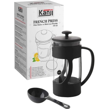 350 ml Cam French Press Ölçü Kaşığı Hediyeli - Siyah
