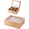 Bambu 6 Bölmeli Çay Kutusu -%100 Orjinal Bambu Mıknatıslı Kapak 21x16,5 x7cm