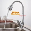 Home Spiral Başlı 2 Fonksiyonlu Hareketli Dönebilen Hortumlu Musluk Ucu Tasarruflu Oynar Başlıklı Krom