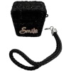 Airpods 1/2 Nesil ile Uyumlu Kumaş Dokulu Taş Detaylı Askılı Kılıf – Smile, Goodluck ve Ayıcık Figürlü Şık Tasarımlar (Smile Siyah)