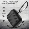 Airpods 1/2 Nesil Delikli Spor Premium Silikon Kılıf + Karabina Klipsli, Tam Koruma ve Stil Sunan Ergonomik Tasarım (Siyah-Siyah)