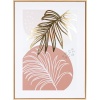 Doğal Ahşap Çerçeveli Gold Kabartmalı Palmiye Yaprağı Kanvas Tablo Somon-Kahverengi 60x3x80 Cm.