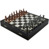 Orta Boy Metal Truva-Sparta Satranç Takımı Antik ve Mermer Desenli Sandıklı MDF Tahtası (36x36x6 cm.)