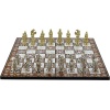 1295 Büyük Boy Metal Osmanlı Bizans Satranç Takımı Parlak Ve Katlanır Sedef Desenli Tahtası, 43 x 43 x 1.2 cm