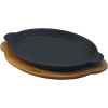 Pişirme Kabı LV ECO FT 1824 T10 K4 Fajita Plaka, Oval, Integral Metal ve Ahşap Plaka, Ölçüler 18 x 24 cm, Dökme Demir, Siyah