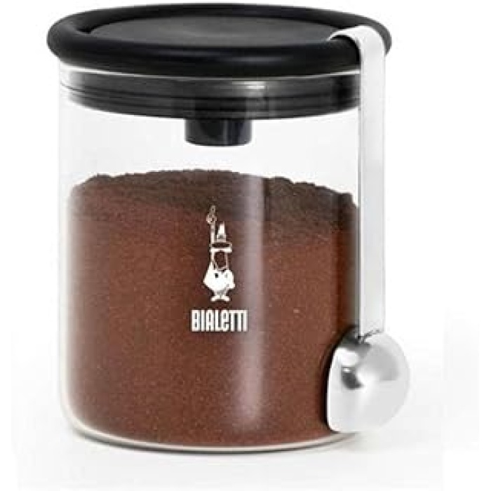 Kahve Saklama Kavanozu 250gr Silikon Contalı Hava Geçirmez Kapak Paslanmaz Ölçü Kaşığı Cam Kavanoz