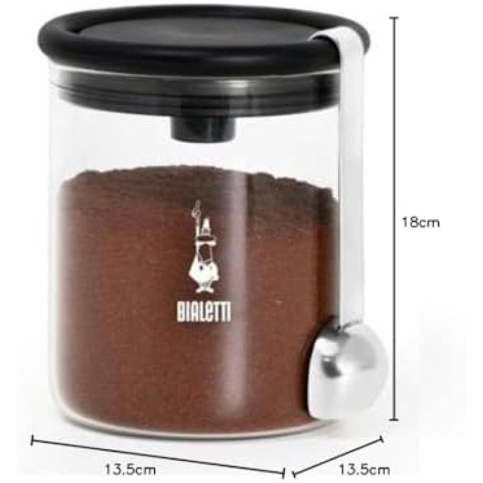 Kahve Saklama Kavanozu 250gr Silikon Contalı Hava Geçirmez Kapak Paslanmaz Ölçü Kaşığı Cam Kavanoz