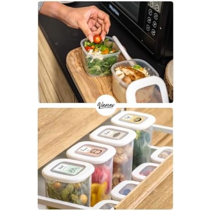 Vienev Renkli Etiketli 12Li Set Büyük Boy 1,75 Litre Etiketli Kare Erzak Saklama Kabı