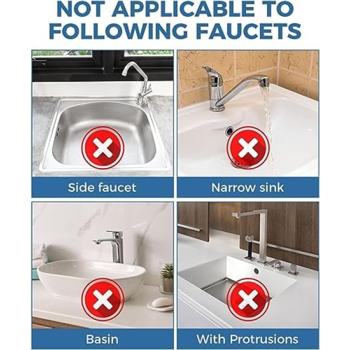 Mutfak Lavabo Sıçrama Koruyucu - Silikon Musluk Sapı Damlama Tutucu Tepsi, Bulaşık Deterjanı Dağıtıcısı ve Musluğun Arkasında Sünger Tutucu Mat, Mutfak Tezgahı ve Banyo için
