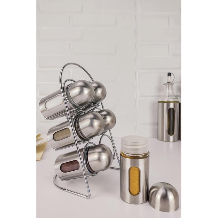 Standlı 6lı Metal Baharatlık Seti – CAM-433