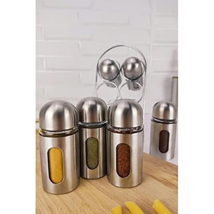 Standlı 6lı Metal Baharatlık Seti – CAM-433