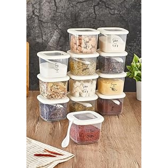 Vienev Siyah Serigrafi Etiketli Kaşıklı Foly Erzak Saklama Kabı 12Li Set Küçük Boy 0,55 Litre Beyaz
