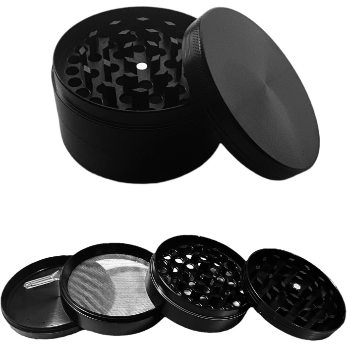GRINDER Parçalayıcı Metal baharat öğütücü herb spice 4 katmanlı 40MM / 50MM / 63MM (SIYAH, 75MM)