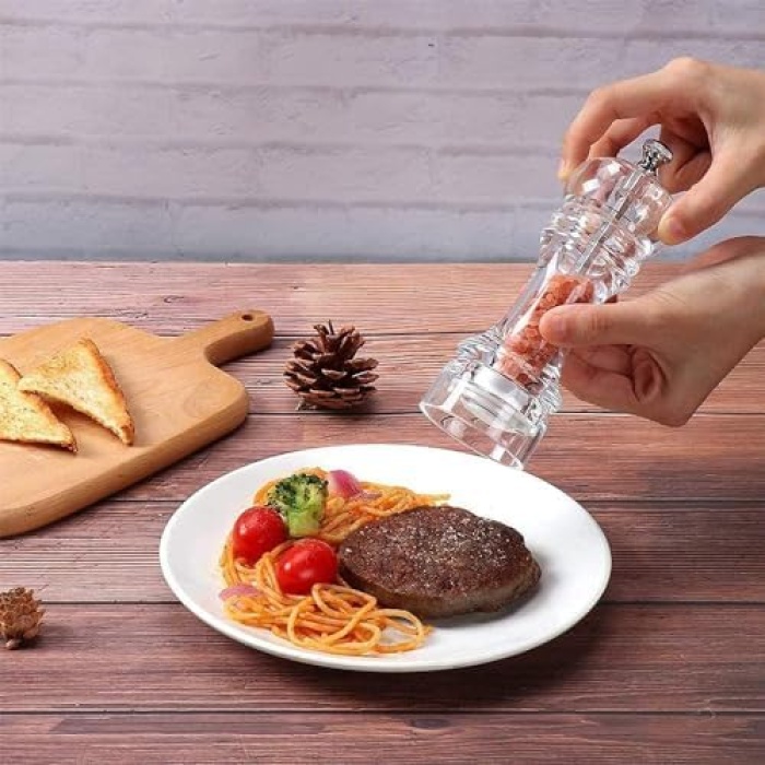 Home Şeffaf Biber Değirmeni: Ayarlanabilir Manuel Öğütücü, Seramik Mekanizmalı Tuz ve Baharat Değirmeni, Kaya Tuzu ve Kurutulmuş Otlar İçin İdeal (19 Cm)