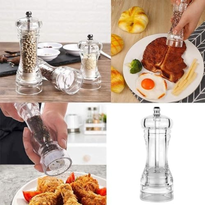 Home Şeffaf Biber Değirmeni: Ayarlanabilir Manuel Öğütücü, Seramik Mekanizmalı Tuz ve Baharat Değirmeni, Kaya Tuzu ve Kurutulmuş Otlar İçin İdeal (19 Cm)