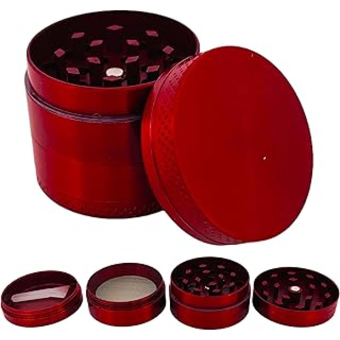 GRINDER Parçalayıcı Metal baharat öğütücü herb spice 4 katmanlı 40MM / 50MM / 63MM (KIMRIZI, 40MM)