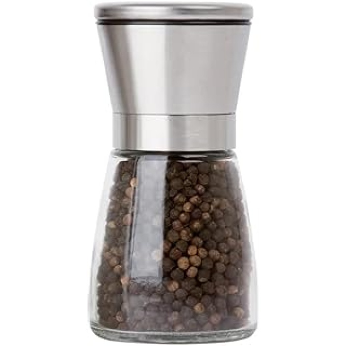TOPTAN Cam Gövdeli Paslanmaz Çelik Kapaklı Baharat Öğütücü Tuzluk Karabiberlik Öğütücü (13cm), FT4344