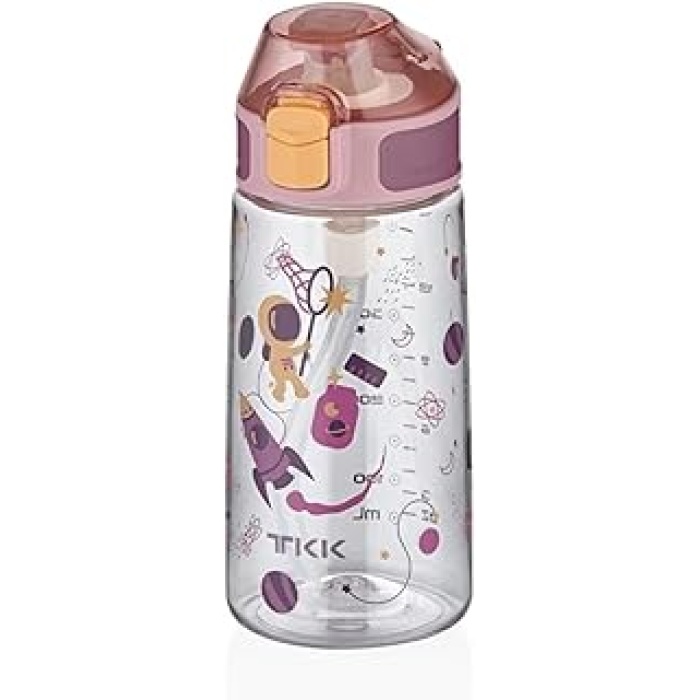 500ml Silikon Pipetli Kilitlenebilir Kapak Desenli Sızdırmaz Tritan Su Matarası (Mor)