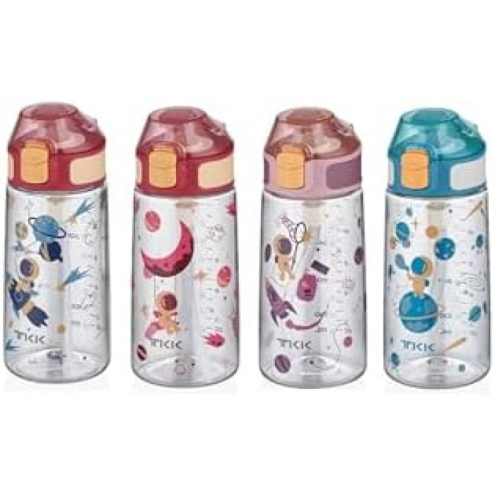 500ml Silikon Pipetli Kilitlenebilir Kapak Desenli Sızdırmaz Tritan Su Matarası (Mor)