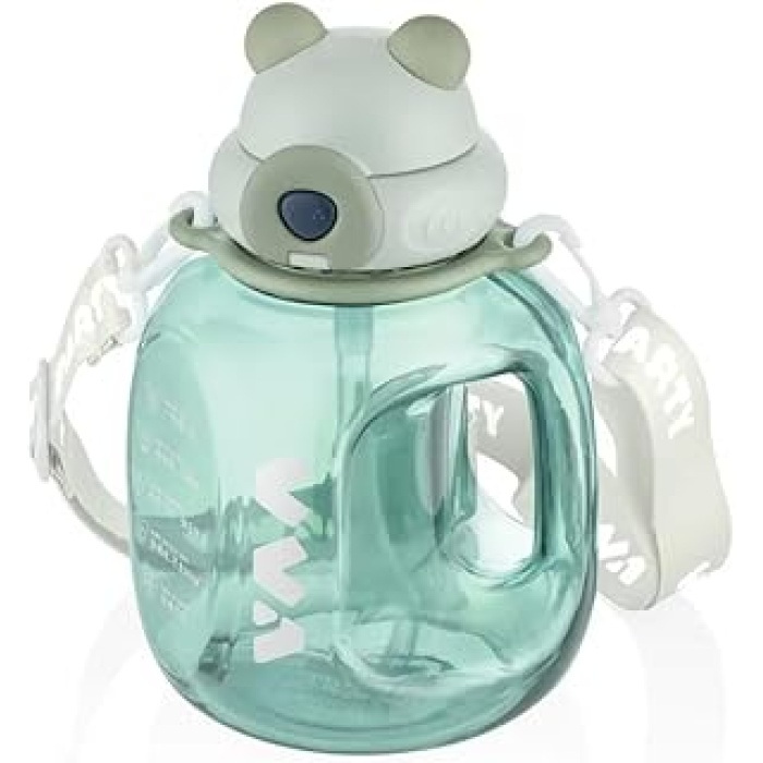 1200ml Pipetli/Pipetsiz Kullanıma Uygun Taşıma Askılı Kilitlebilir Kapak Tritan Matara (Yeşil)